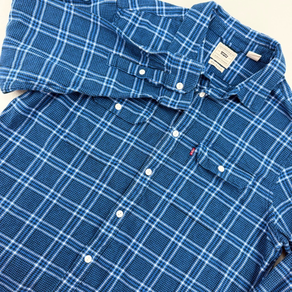 Levi's Jackson Worker Shirt Mens L Blue Plaid Flannel Relaxed Fit Pearl Snap